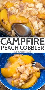 How To Make An Easy Peach Cobbler Recipe With Canned Peaches And Homemade Pie Crust Crumbled On Top One Of Cobbler Recipes Campfire Food Peach Cobbler Recipe