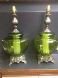 Vintage Pair Green Glass Brass Table Lamps Mid Century Hollywood Regency Vintage Table Lamp Desk Lamps Green Desk