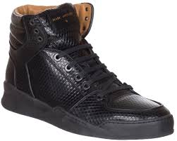 marc jacobs mens black leather lace up high top sneakers shoes