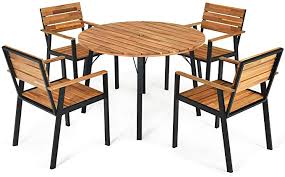 Amazon Com Tangkula 5 Pcs Outdoor Patio Dining Set With Umbrella Hole Garden Dining Furniture W Round T In 2020 Round Dining Table Sets Patio Dining Patio Dining Set