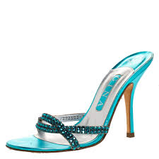 Gina Blue Crystal Embellished High Heel Slides Size 38 Gina | TLC