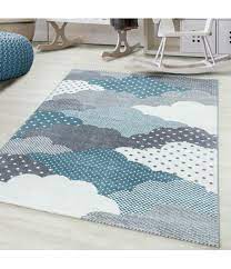 So wird der kinderteppich wieder sauber. Kinderteppich Baby Teppich Kinderzimmer Wolken Motiv Blau Grau Weiss Farben Grosse 80x150 Cm
