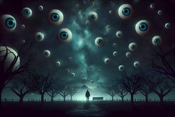 Night Sky Eyes Eyeballs Lone Person Creepy Surreal Night Scene Poster 16 x  24 A