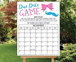 Due Date Game 16x20 Poster File Gender Reveal Party Guess The Due Date Game Prediction Calendar Baby Shower Game Digital Download Gender Reveal Party Games Baby Reveal Party Gender Reveal Party