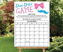This listing is for a digital file only. Due Date Game Printable Poster File Pdf Printable Gender Reveal Party Guess The Due Date Gam Gender Reveal Party Games Baby Reveal Party Gender Reveal Party