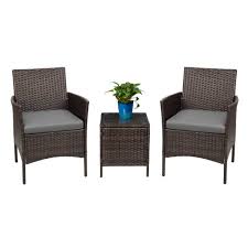 Outdoor wicker table and chairs. Walnew 3 Pcs Outdoor Patio Furniture Pe Rattan Wicker Table And Chairs Set Bar Set With Cushioned Tempered Glass Gray Walmart Com Walmart Com