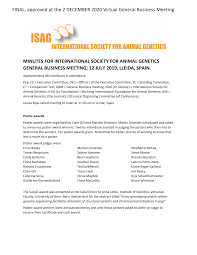 MINUTES FOR INTERNATIONAL SOCIETY FOR ANIMAL GENETICS GENERAL BUSINESS  MEETING; 12 JULY 2019, LLEIDA, SPAIN. FINAL, approved at
