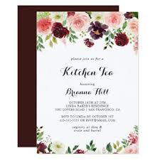 See more ideas about tea party bridal shower, kitchen tea, tea party birthday. Burgundy Spring Floral Kitchen Tea Bridal Shower Invitation Zazzle Com Tea Bridal Shower Invitations Bridal Shower Tea Rustic Bridal Shower Invitations