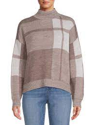 Time And Tru Women S Plaid Mock Neck Sweater Walmart Com
