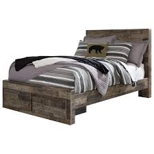 This streamlined walnut storage bed marries midcentury lines with modern utility. Benchcraft Derekson B200 87 84s 89 B100 12 Rustic Modern Full Storage Bed With 2 Footboard Drawers Dunk Bright Furniture Platform Beds Low Profile Beds