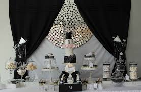 Black And White Party Table Decorations The Middle Of The Table Adorned With The Birthday Girl S Initial White Party Decorations Black And White Party Decorations Fashion Birthday Party