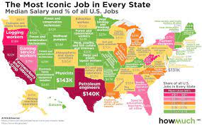 The Most Iconic Job In Every Us State Based On Median Salary And Of All U S Jobs Top 5 Jobs In Houston Map Planet Map