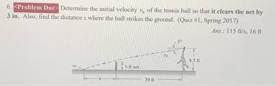 Some great and original tennis quiz questions. Solved 6 Problem Due Determine The Initial Velocity V Of Chegg Com