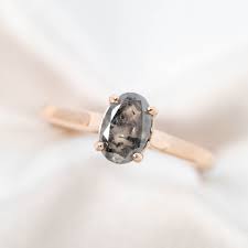 Charlie Ring with a 1.24 Carat Dark Gray Salt and Pepper Oval Diamond and  Hidden Accent Diamonds in 14k Rose Gold