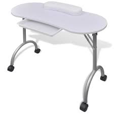 Skladany Stolik Do Manicure Z Koleczkami Bialy