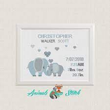 Toy box boy birth announcement by: Elefanten Herzen Geburtsanzeige Kreuzstich Muster Baby Sampler Etsy In 2021 Cross Stitch Patterns Cross Stitch Modern Cross Stitch Patterns