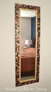 She Bought A Cheap Full Length Mirror And Then Did This To It The Result Is So Gorgeous Diy Tile Mirror Mirror Frame Diy Diy Tile