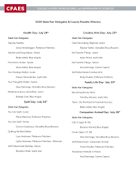 2024 State Fair Delegates & County Rosette Winners Health Day- July 24th  Quilt Day- July 24th Creative Arts Day- July 25th F