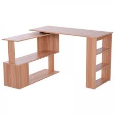 Homcom 360 Degree Rotating Home Office Corner Desk And Storage Shelf Combo Writing Table Maple Aosom In 2020 Bookshelf Desk Computer Desk Small Space Corner Desk