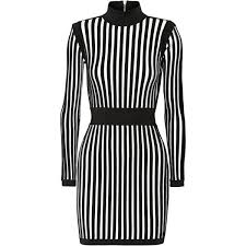 Black And White Vertical Striped Dress Outfit Balmain Striped Stretch Knit Mini Dress 42 370 Zar Liked On Polyvore Featuring Dresses Black Stripe Dress S Mini Dress Ribbed Knit Dress Knit Mini Dress