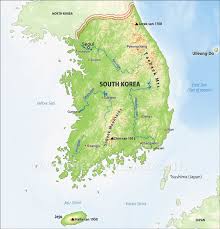 The highest mountain is mount fuji, an active. South Korea Physical Map