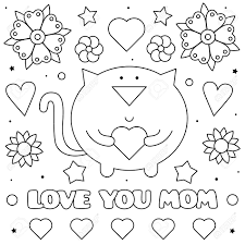 I love you mom coloring pictures pages printable colouring free cards angry birds lovemother s day teddy bear valentine. Love You Mom Coloring Page Black And White Vector Illustration Royalty Free Cliparts Vectors And Stock Illustration Image 124380748