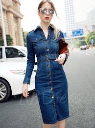 Lapel Single Breasted Jean Women S Day Dress Denim Dress Outfit Womens Denim Dress Long Sleeve Shirt Dress