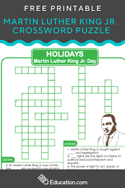 Martin Luther King Jr Crossword Puzzle Worksheet Education Com King Jr Martin Luther King Martin Luther King Jr