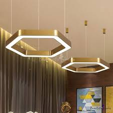 Modern Hexagon Pendant Light In Gold Finish Iron And Acrylic Drop Light 16 23 5 Inch Wide Drop Pendant Lights Drop Lights Modern Gold Light