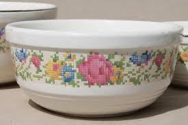 Check spelling or type a new query. 1930s Vintage Harker Hotoven Pottery Nesting Mixing Bowls Petit Point Flowers Pattern