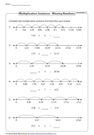 Missing Numbers Hundredths Decimal Multiplication Number Line Decimals Worksheets