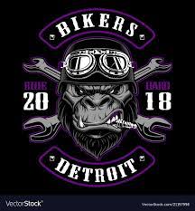 Gorilla Biker With Crossed Wrenches Design Of Patch With Motorcycle Rider Graphic For Shirt Color Vers Biker Logo Design Biker Logo Motorcycle Illustration