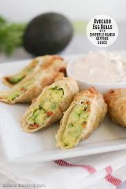 Line two rimmed baking sheets with foil and lightly grease with cooking spray. Avocado Egg Rolls With Chipotle Ranch Dipping Sauce Taste And Tell