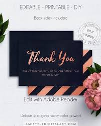 Rose Gold Wedding Thank You Cards With Elegant And Moderm Look On Navy Blue Chalkboard Back Wedding Thank You Cards Wedding Thank You Thank You Card Template