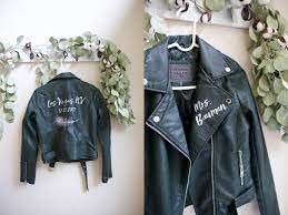 Dark Green Leather Bride Jacket Hand Painted And Personalized With Peacock Feather Las Vega Leather Jacket Wedding Custom Leather Jackets Wedding Dress Outfit
