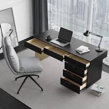Check spelling or type a new query. 55 Black Office Computer Desk With Storage 6 Drawer Gold Leg