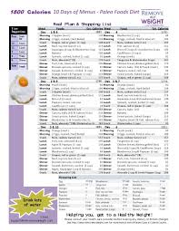 Simple One Page Printable 10 Day Of A 1800 Calorie Paleo Diet Menu Plan For A Health Life Paleo Diet Meal Plan Paleo Diet Menu 1800 Calorie Meal Plan