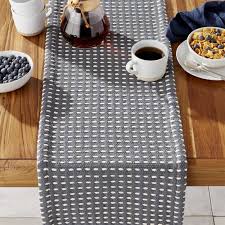 Free Shipping Shop Silas Indigo 120 Woven Table Runner Our Silas Table Runner Brings Chunky Texture To The Tab Table Runners Crate Barrel Table Barrel Table