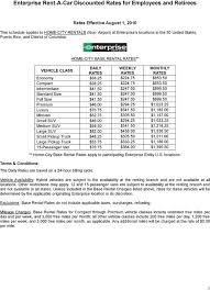 Enterprise Rent A Car Discounted Rates For Employees And Retirees Pdf Free Download