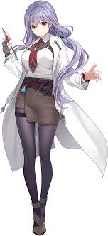 chrono ark, artist request, game cg, highres, non-web source, official art,  1girl, breasts, brown eyes, collared shirt, holding, holding pen, jewelry,  lab coat, leryn (chrono ark), long hair, long sleeves, looking at