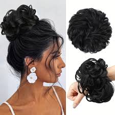 elegant messy bun hairpiece large curly wavy synthetic