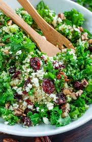 Cranberry Kale Salad With Candied Pecans And Feta Recipe Kale Quinoa Salad Cranberry Kale Salad Candied Pecans