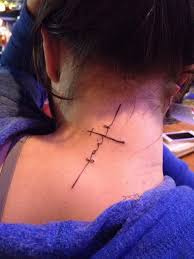 Feminine delicate cross with flowers tattoo. 55 Attractive Back Of Neck Tattoo Designs For Creative Juice