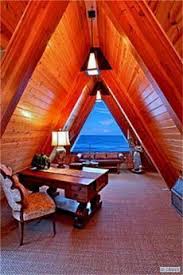 Seriously Why Wouldn T You Order A Specialty Window To Open Up This Limited Space A Frame House Farmhouse Office Decor Beautiful Office Spaces