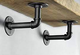 An intricate and interesting approach to shelf display using cast iron pipe shelving. Industrial Iron Pipe Shelving Brackets Pipe Shelf Brackets Pipe Shelves Elbow 4 Pack Black Farmhouse Goals