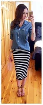 Black And White Striped Pencil Skirt Transition Summer To Fall Striped Pencil Skirt Outfit Style Fashion