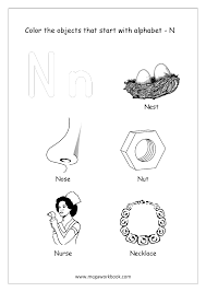 Hunter had a lot of fun painting a letter n. Alphabet Picture Coloring Pages Things That Start With Each Alphabet Free Printable Kindergarten Worksheets Megaworkbook