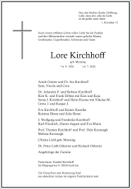 Wer weiter lesen will, muss ein abo abschlie Traueranzeigen Von Lore Kirchhoff Frankfurter Allgemeine Lebenswege
