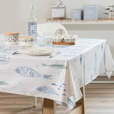 Nappe Enduite Blanche Imprime Poissons 140x140cm Barracuda