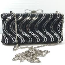 Black And Silver Clutch Purse Sequined Evening Bag Clutch Purse Hard Shell Black Silver Metal Chain Strap Bow Unbranded Clutch Coc Clutch Bag Pattern Evening Clutch Bag Silver Clutch Bag